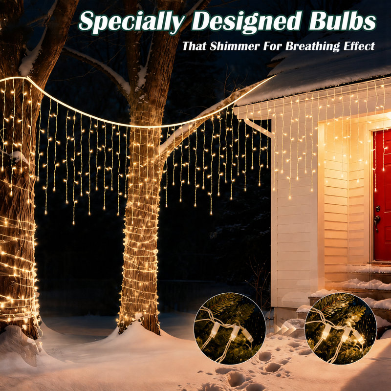 7FT-70 Lights Warm White Soft Glow Twinkle Mini LED Icicle Lights Commercial Grade Waterproof for Holiday Decoration, Christmas Decors
