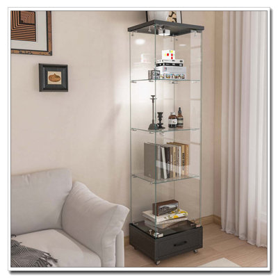 Vitrine moderne en verre avec tiroir et lumières DEL