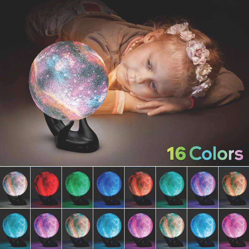 7.1inch Galaxy Lamp 16 Colours Moon Lamp,Remote & Touch Control USB Rechargeable(Black Hand Base)