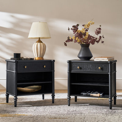 Hoai Transitional 26"W Fluted 1-Drawer Solid End Tables with Built-In Charging Station Set of 2