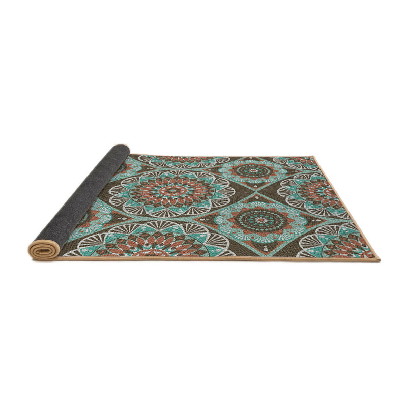 Tapis oriental bleu turquoise / brun, Rond 3 pi