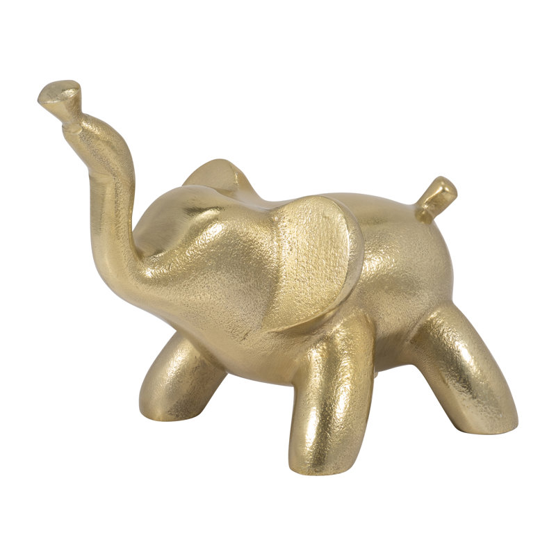 Deenna Elephant Figurine Metal Aluminum Metallic Finish 8" Gold for Home Office Bedroom Living Room Decor