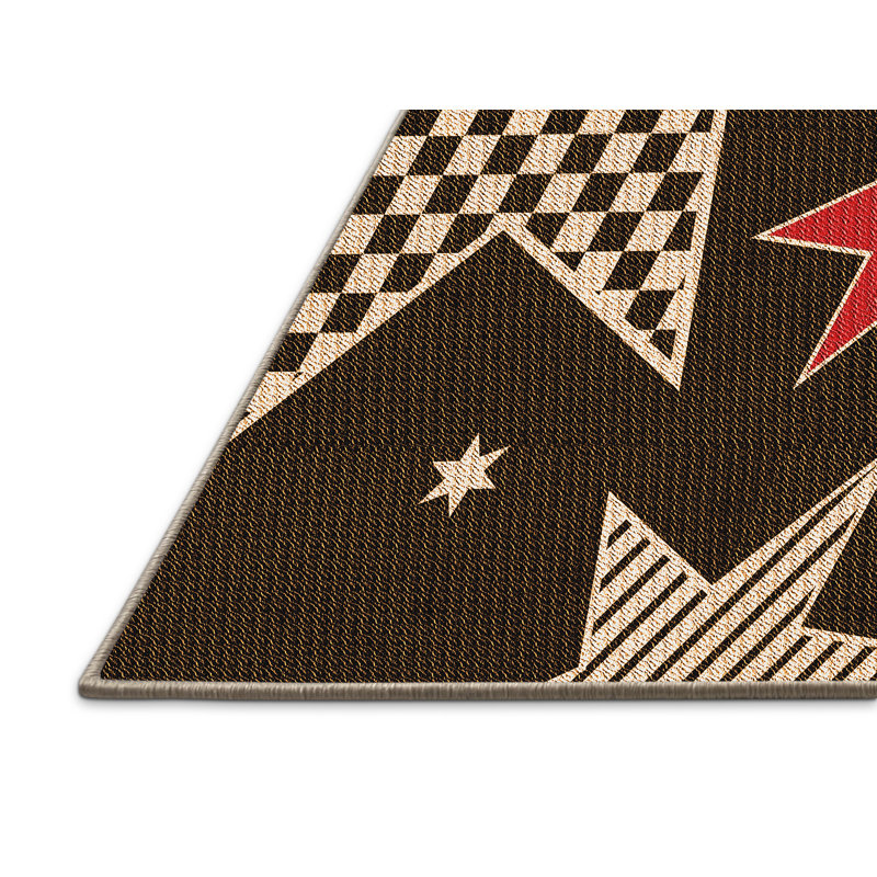 Tapis géométrique noir / rouge / beige, Rectangle 8 pi x 10 pi
