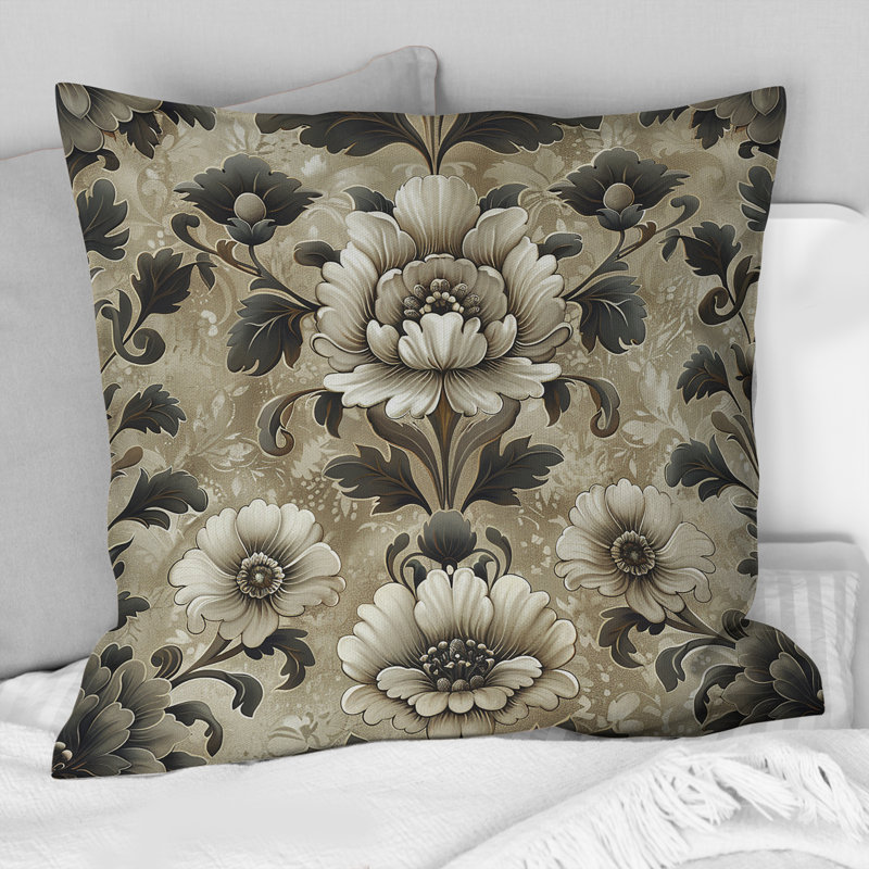 Coussin décoratif damassé à motif floral - Glam, H 18 po x l 18 po