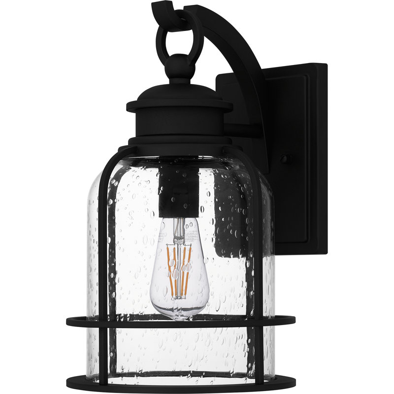 Abrum 1-Light Earth Black Outdoor Wall Lantern, 14.5" H x 8.75" W x 9.75" D