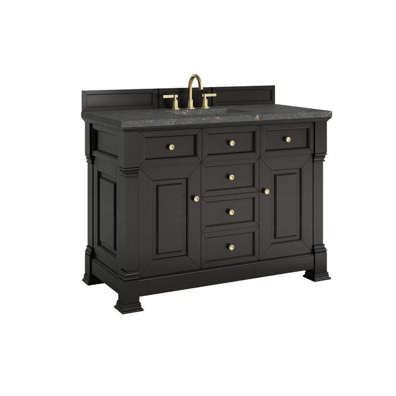 Meuble-lavabo simple 48 po avec plateau Brookfield, Bleu Parisien, À entraxe, Noir onyx