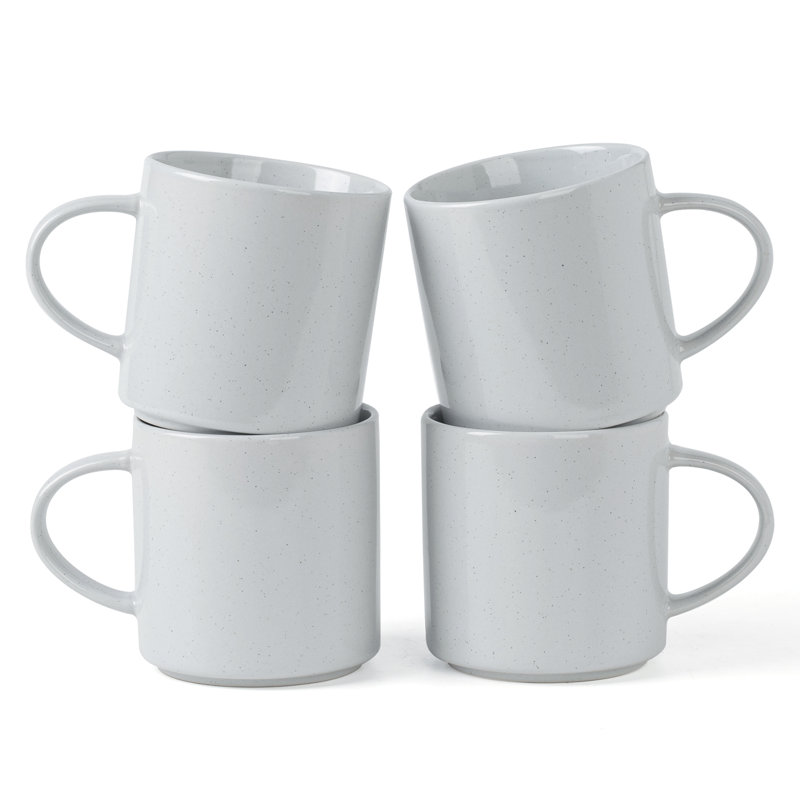 Light Gray Ceramic 14oz Coffee Mugs with Speckled Design, Set of 4