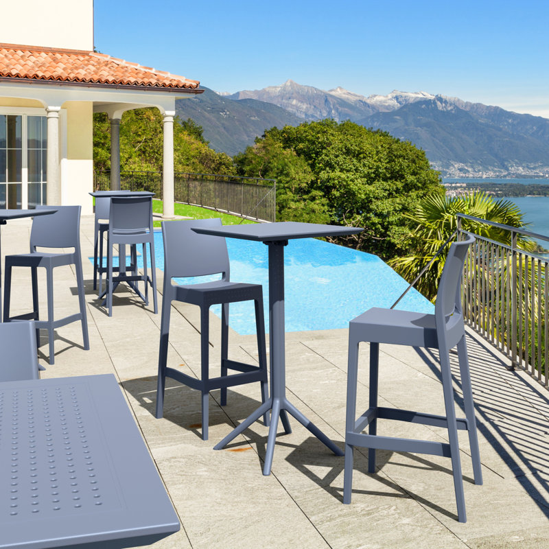 Ensemble de sièges de bar 24 po avec tabourets carrés Farrah, Gris foncé