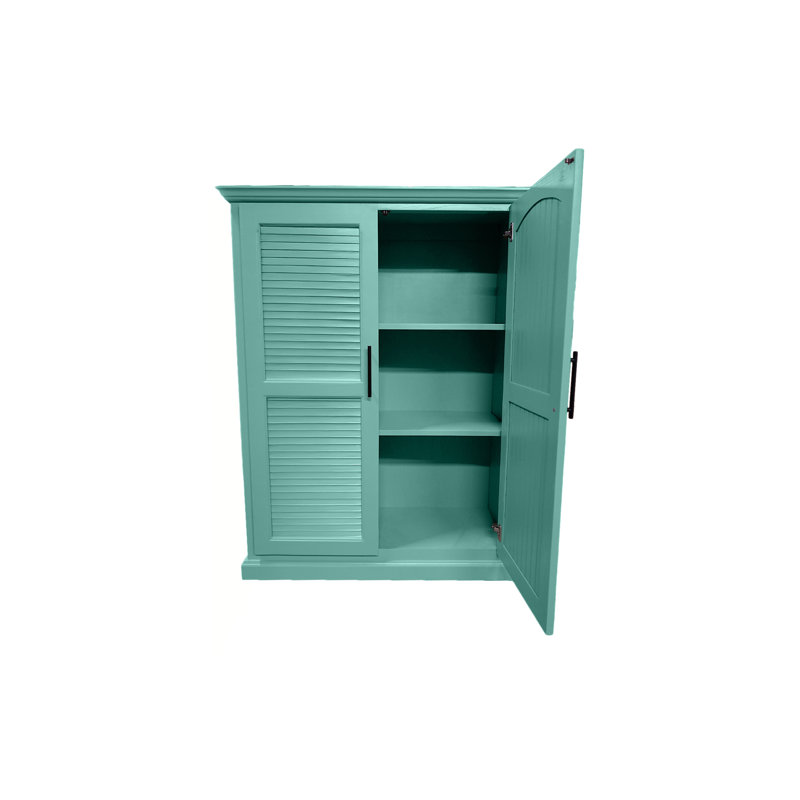 Shutter Style Solid Wood kitchen Pantry Cabinet, Aqua Fiesta