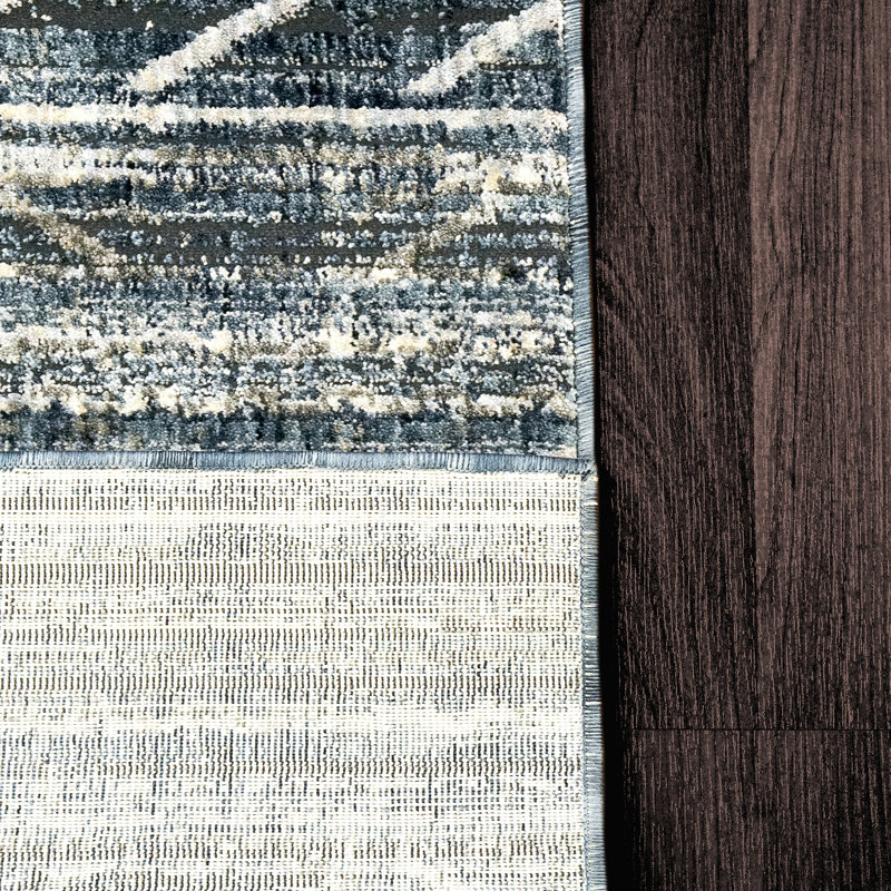 Tapis rayé bleu / gris Piazza, Rectangle 5 pi 3 po x 7 pi 7 po