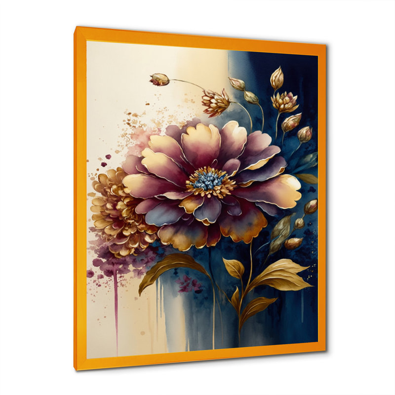 «Night Shade Zinnia Floral Design III», reproduction sur toile, Impression dorée sur toile encadrée