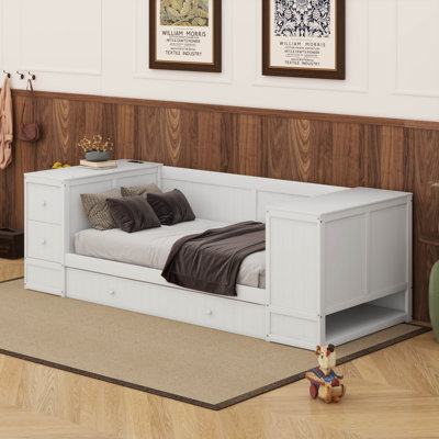 Twin Size Daybed With Trundle, Storage Arms And Charging Station