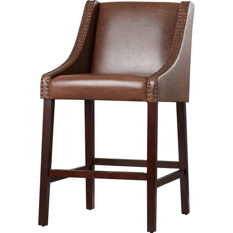 Norah Upholstered Counter Stool with Solid Wood Frame, Brown