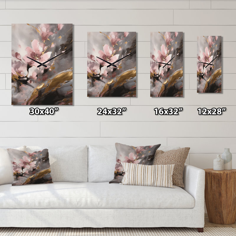 Jaleon - Horloge murale surdimensionnée cerisier en fleurs, H 32 po x l 16 po x P 1 po