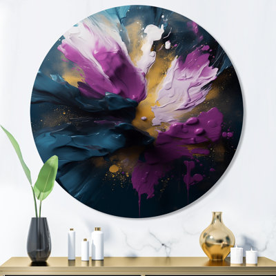 Mauve et bleu, réalités sur toile I - peinture abstraite ronde, art mural en métal
