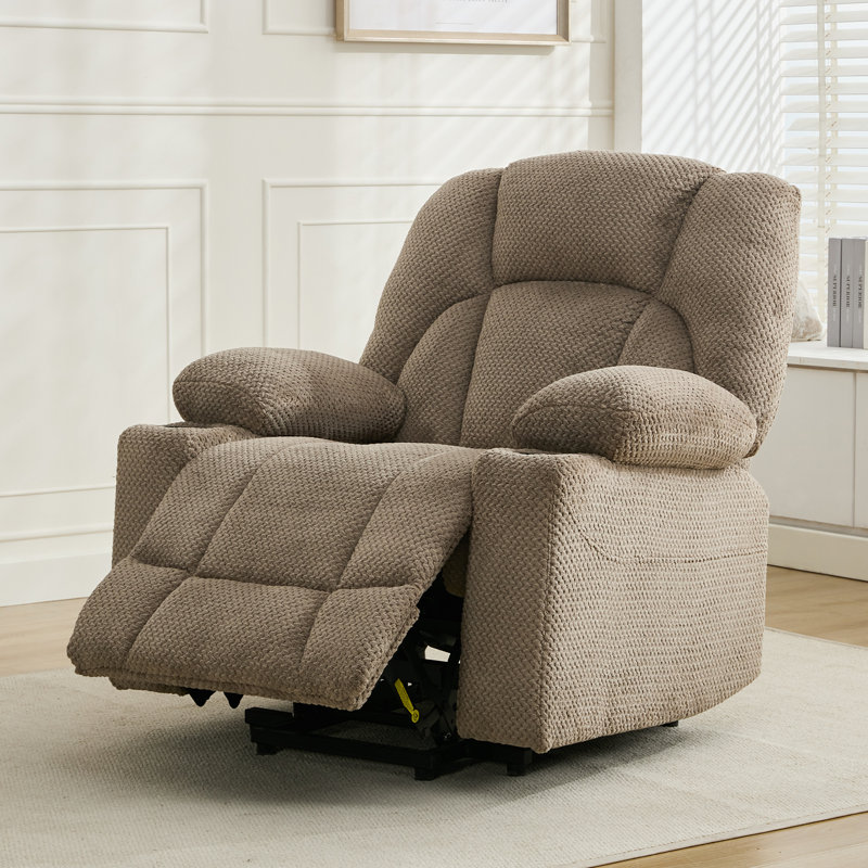 Fauteuil inclinable lève-personne électrique de 38,1 po avec porte-gobelet Levontae, Microfibre/microsuède brun clair