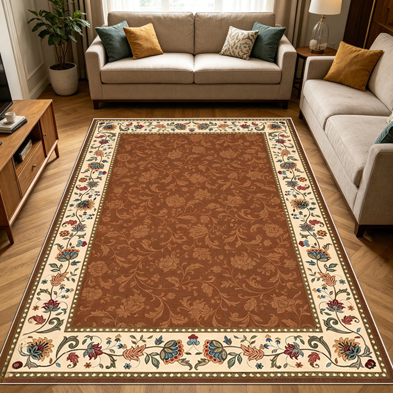 1PC Vintage Floral Bordered Damask area rugs for Living Room, Soft and Comfortable, Suitable for all seasons, easy-to-maintain, machine washable Indoor floor mat, Under Table Farmhouse suitable for dining room, bedroom, entryway, kitchen, hallway,