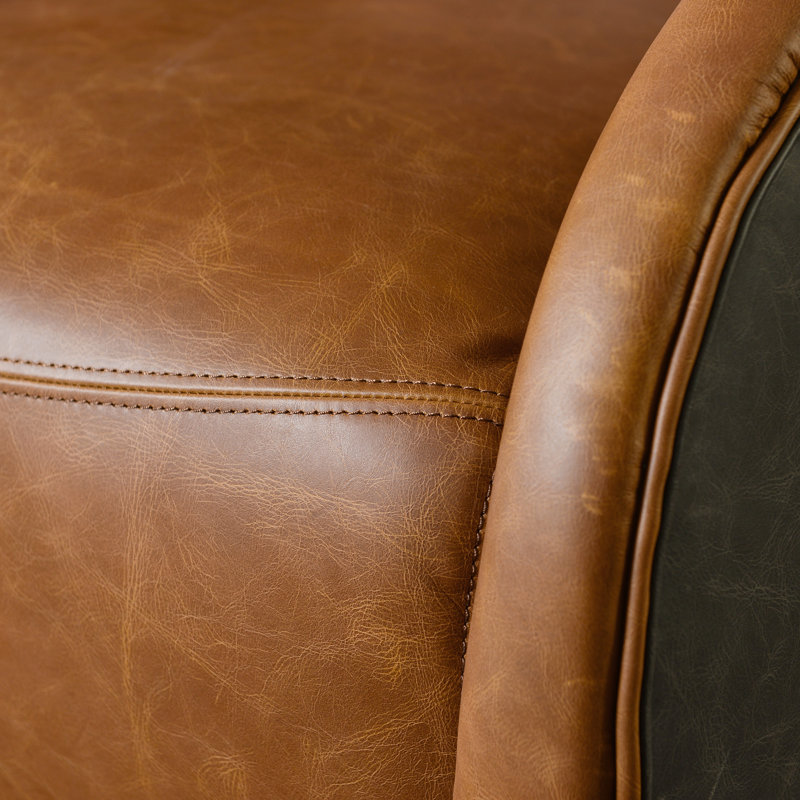 Fauteuil demi-tonneau pivotant en cuir véritable l 30,7 po, Brun