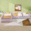 Lit de jour double avec lit gigogne, canapé-lit rembourré avec tiroir, lit d'angle en forme de L pour la chambre à coucher du salon-129984531