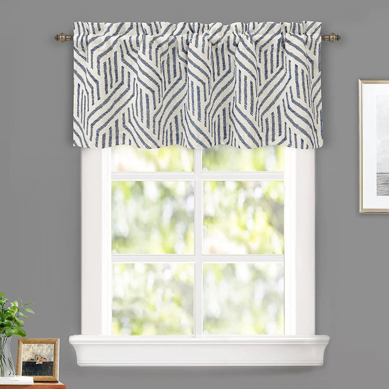 Navy and White Linen Blend Striped Window Valance, 52" x 18"