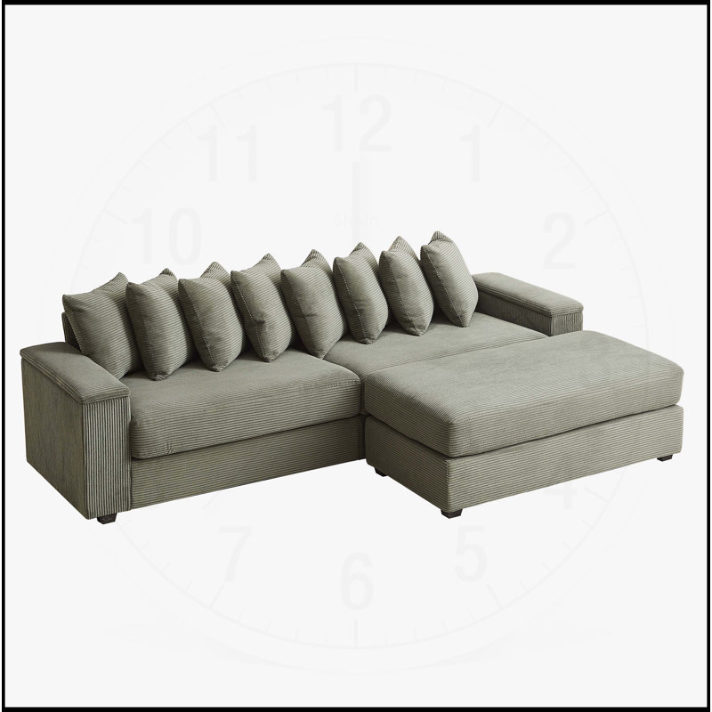 Canapé confortable surdimensionné en forme de L avec de multiples fonctionnalités pour la maison, Velours côtelé vert