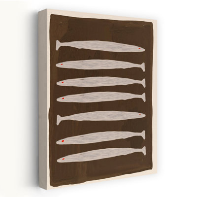 Sept poissons blancs, motif abstrait contemporain, art mural