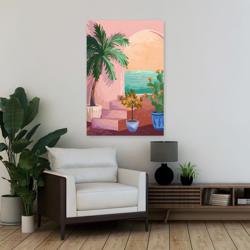 Art contemporain, palmier abstrait, cactus, art floral, H 36 po x l 24 po