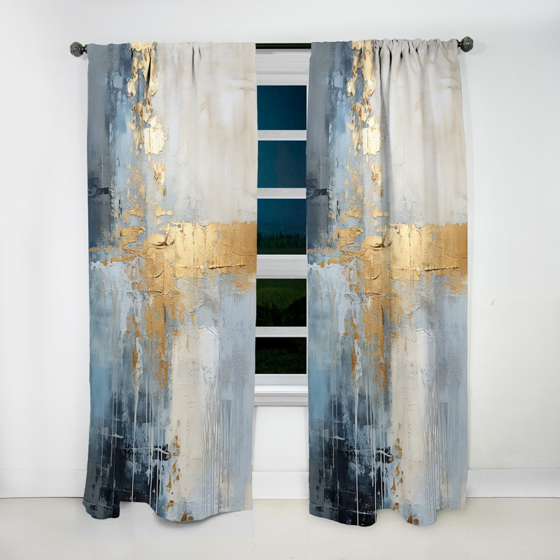 Kristalia Beige and Gold Simple Winter Landscape II - Winter Landscape Velvet Curtain - 1 Panel, 52" W x 120" L