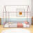 Full Size Metal House-Shaped Bed With With Roof And Fence-2120141182