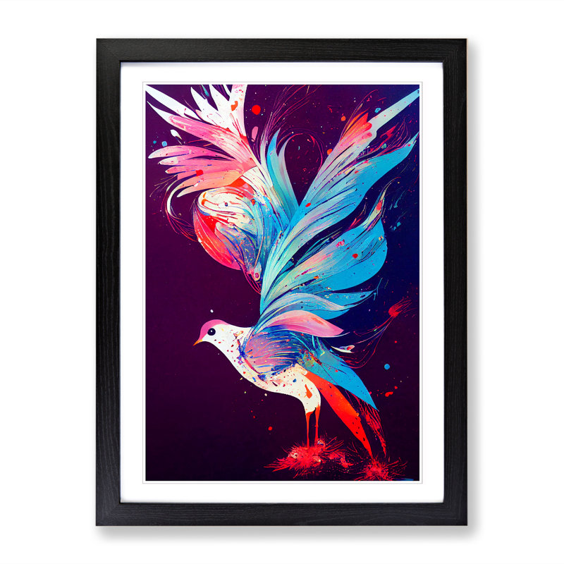 Jollain Dove Bird Paint Splatter Vol.4 - Picture Frame Print, 64cm H x 46cm W x 2cm D, Black