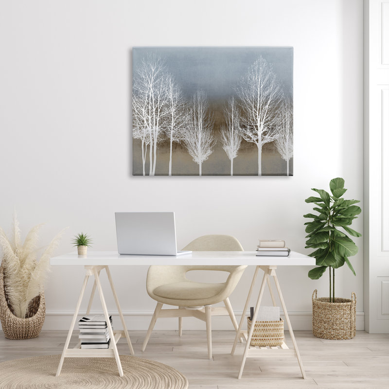 «Abstract Forest Line White Bare Tree Silhouettes» par - Impression, Toile tendue, H 36 po x l 48 po x P 2 po