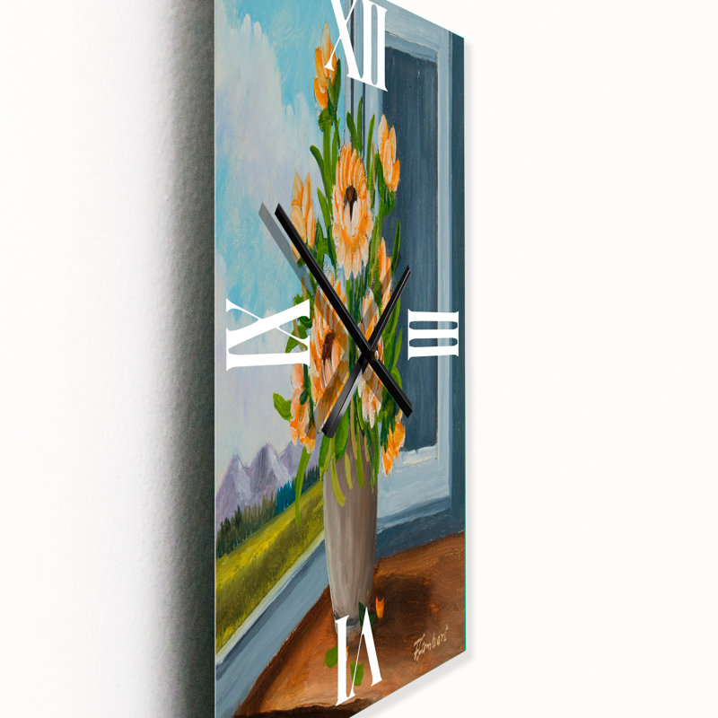Horloge murale Nature morte avec des fleurs à la fenêtre, Petit