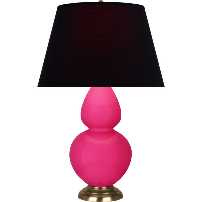 Lampe de table double gourde en céramique, Noir / Rouge, Rose Razzle glacé / laiton, Laiton