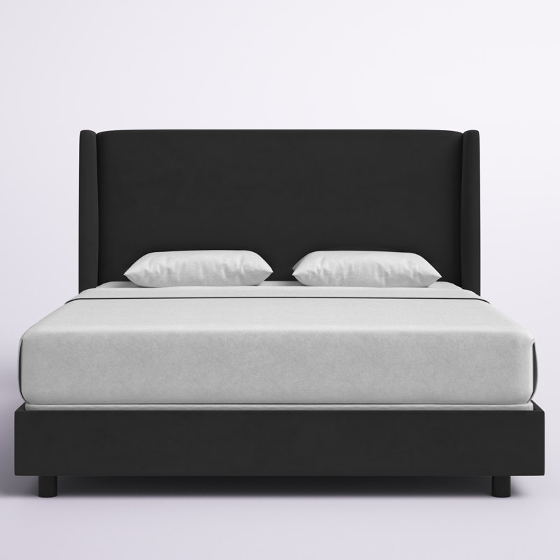 Dinapoli Upholstered Wingback Bed, California King, Classic Black Performance Velvet