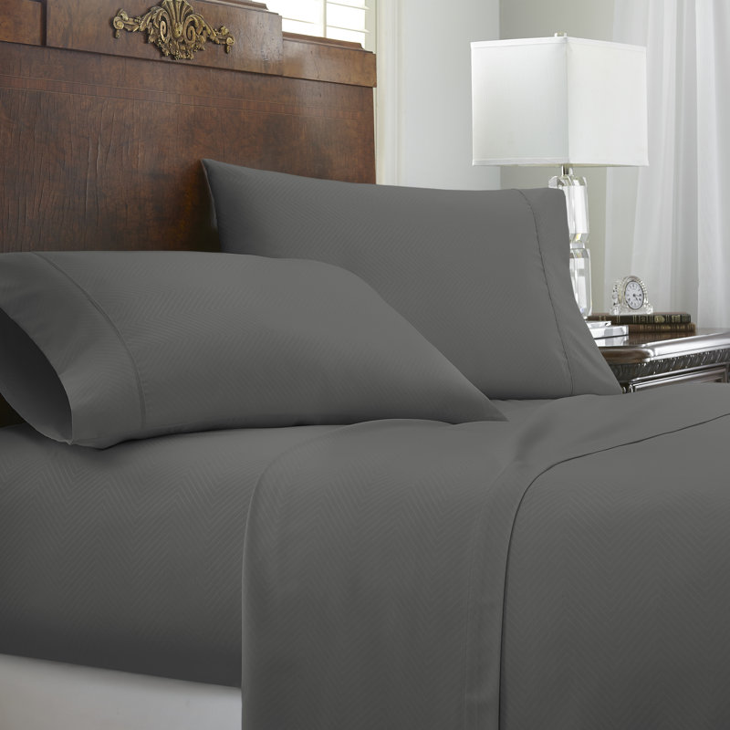 Becky Cameron Microfiber Chevron Sheet Set, Gray, Cal.King Sheet Set with 2 Pillowcases
