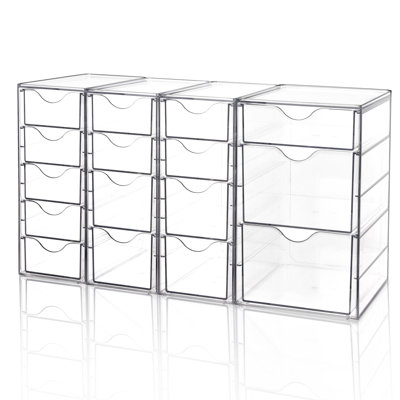 Organisateur en acrylique avec 16 tiroirs (4 ensembles), tiroirs de rangement transparents pour fournitures de bureau, rangement et rangement pour le maquillage, les bijoux et l'artisanat