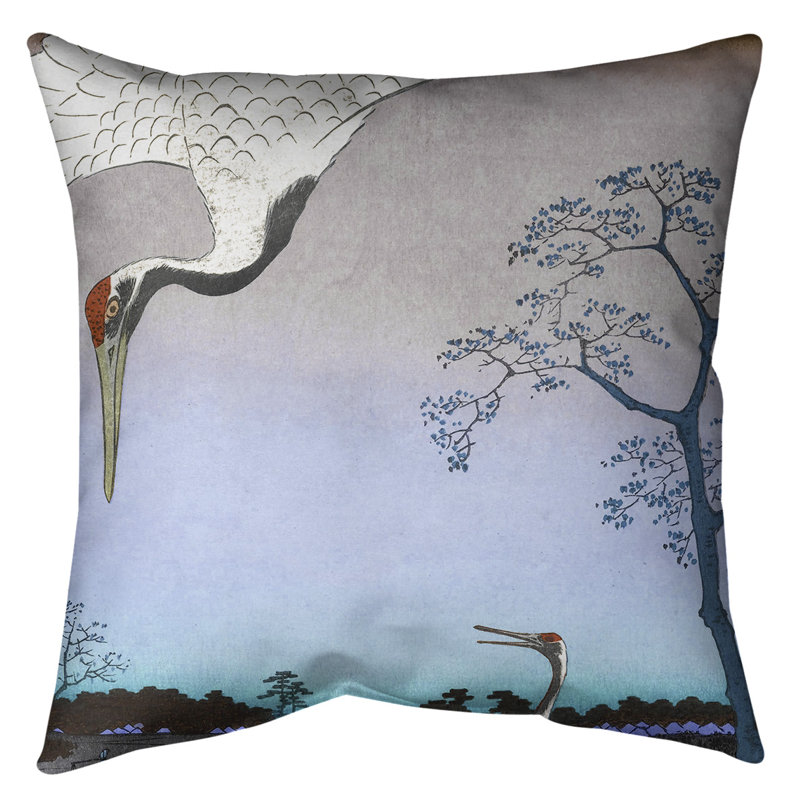 Utagawa Hiroshige Animal Print Reversible Throw Pillow, Blue, 20" x 20", Faux Linen