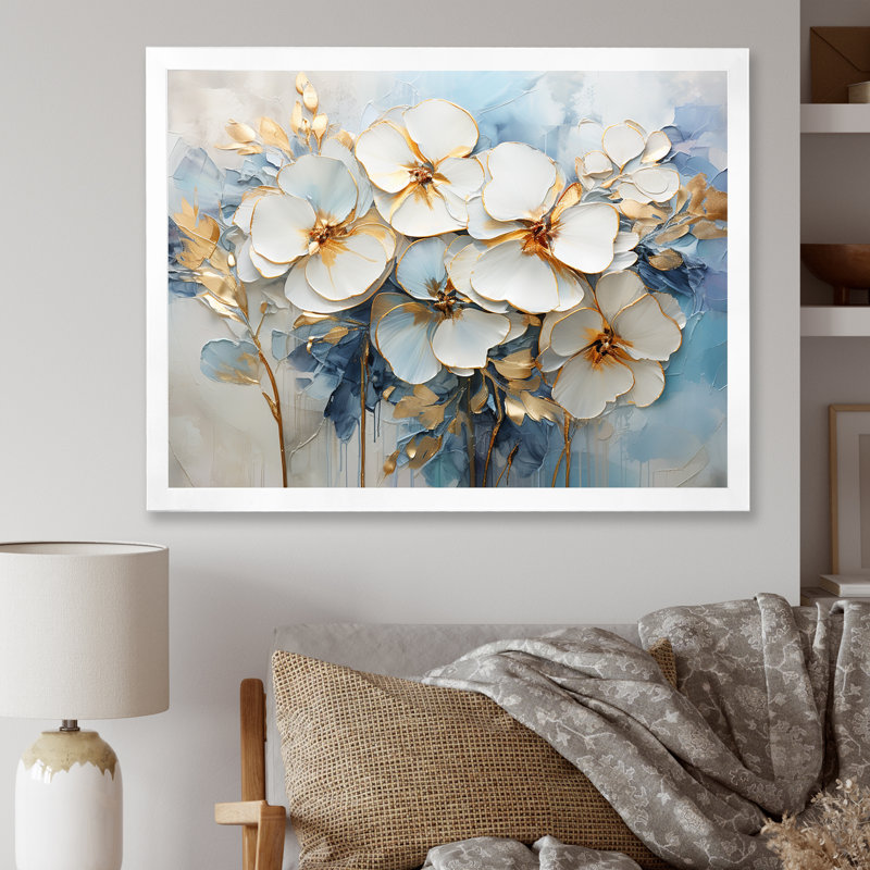 Jardin blanc et bleu Pensies, Cadre photo blanc, H 16 po x l 32 po x P 1 po