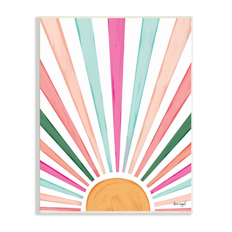 «Whimsical Sun Rays Shining Playful Nature», peinture sur bois par Ilene Segal, H 15 po x l 10 po x P 0,5 po