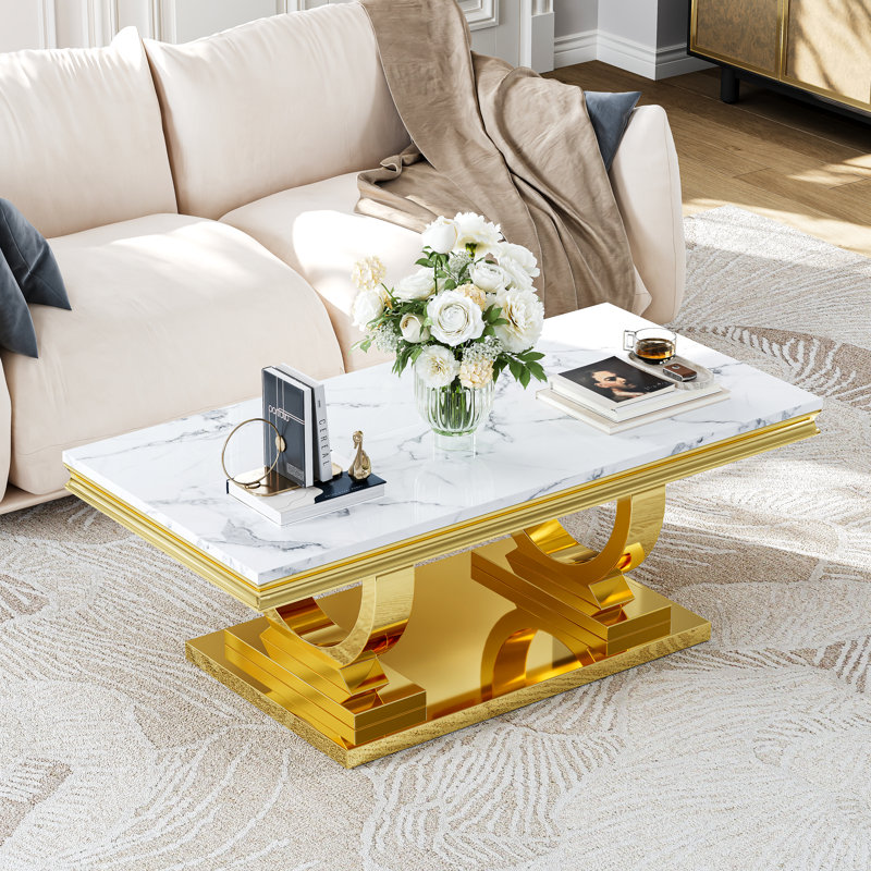 Eseta Single Coffee Table, White, Gold