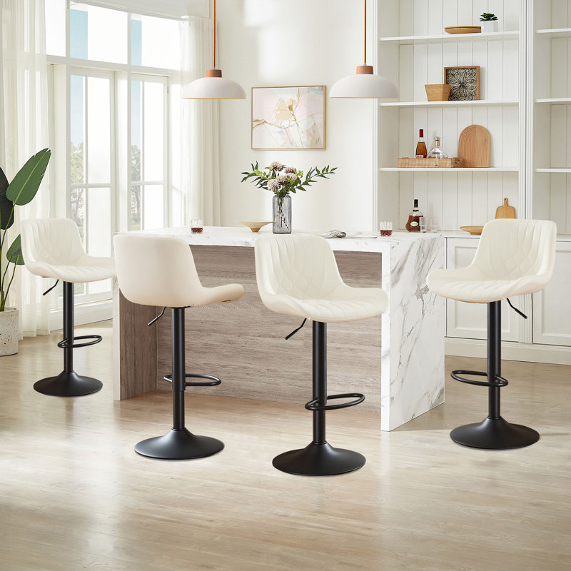Swivel Adjustable Height Counter Stool With Footrest, Beige