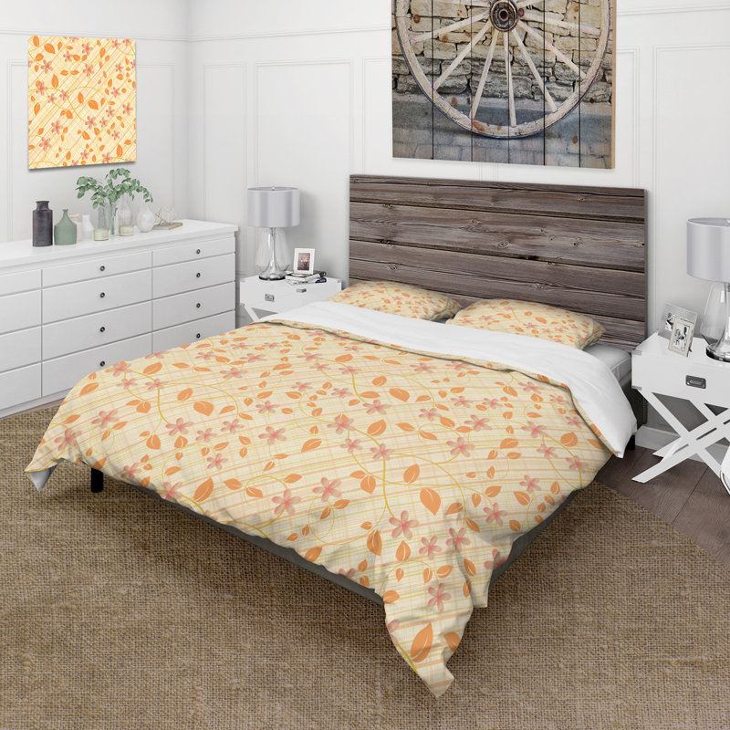 Orange Flower Vines - Ensemble de housse de couette moderne - Microfibre de polyester