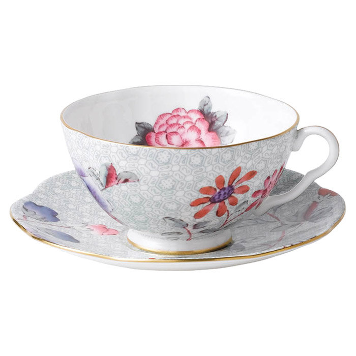 Cuckoo White and Green Porcelain Teacup with Saucer