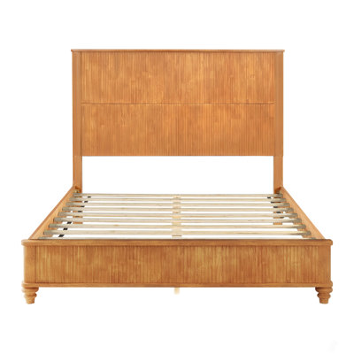 Base de lit en bois massif, cadre de lit avec tête de lit, tête de lit haute en bois naturel, aucun sommier nécessaire