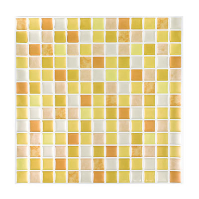 10 In. X 10 In. Peel And Stick Mosaic Backsplash Tile, Vinyl Wall Tile In Light Yellow Color, Decor Wall Tile