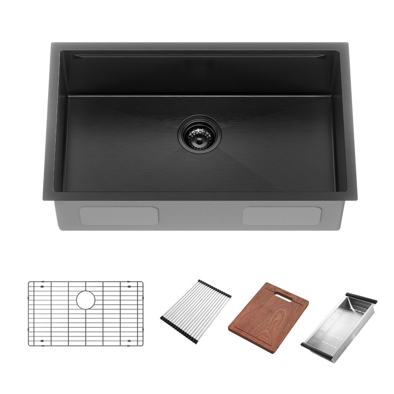 Évier de cuisine encastrable en acier inoxydable 16G avec accessoires de travail L 16 po HIGOLD, Bronze industriel-noir