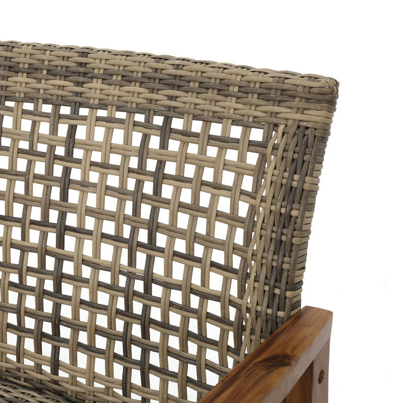 Acacia Wood and Wicker Loveseat with Iron Accents, Natural/Gray