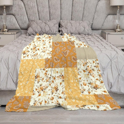 Boho Patchwork Throw Blanket,Farmhouse Vintage Bohemian Spring Floral Colorful Pattern Soft Cozy Warm Flannel Blankets for Sofa Couch Bed Gifts for Lover Women Adults 60x50 Inch