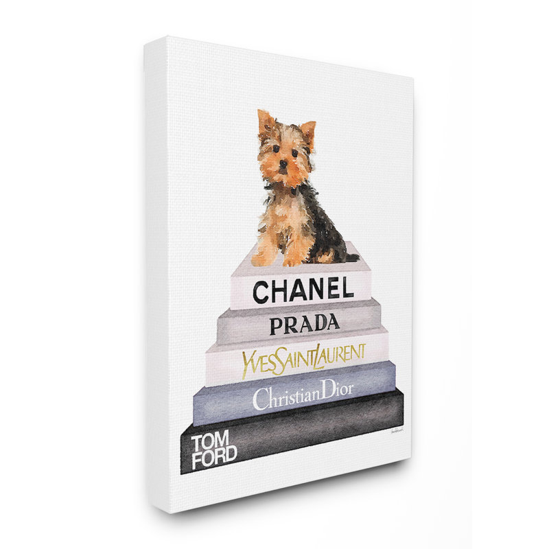 « high mode bookstack yorkie dog », reproduction de peinture à l’aquarelle, Toile tendue, H 20 po x l 16 po x P 1,5 po