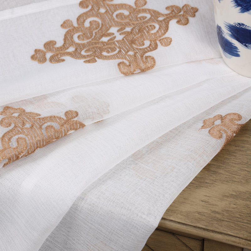 Patric Lightweight Damask Sheer Grommet Curtain Panels, 52" x 96", Gold